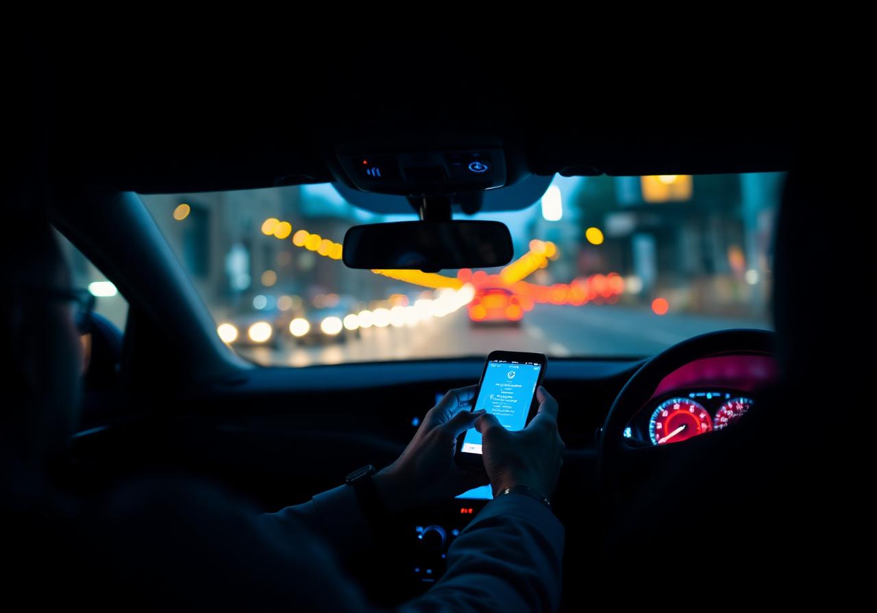 Pessoa utilizando aplicativo de mobilidade inteligente no veículo